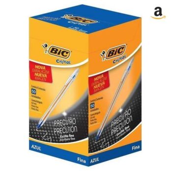 BIC, Caneta Esferográfica Escrita Fina, Cristal Fina, Azul, 50 Unidades