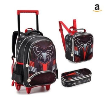 Kit Mochila Homem Aranha Dark Rodinhas – Spider Man Mochila Estojo Lancheira