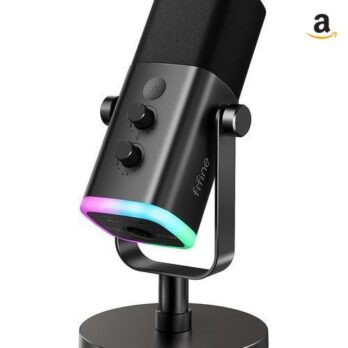 FIFINE Microfone dinâmico USB/XLR para gravação de podcast,microfone streaming para jogos de computador com RGB,botão de mudo,conector para fones de ouvido,suporte de mesa,para cantar no YouTube-AM8