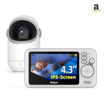 TakTark Babá Eletrônica Câmera, 4.3 Monitores de Câmara de Vídeo, Pan & Tilt, 2 Way Audio, Visão Nocturna, Zoom Digital, Decoração Sonora VOX, Ideal para Novos Pais