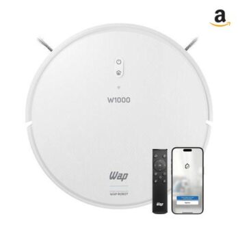 WAP Robô Aspirador de Pó ROBOT W1000 – Mapeamento de Tempo Real GYRO, Base de Carregamento, Passa Pano, 3 Níveis de Sucção, 5 Modos de Limpeza, Compatível com Alexa e Google